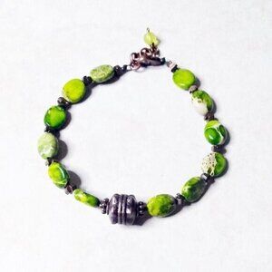 Bright Green Sea Sediment Jasper + Copper Bracelet ~ Adjustable Fits 7-8" Wrists